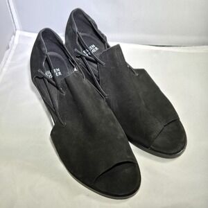 EILEEN FISHER Shoes Womens 9.5 Nikki Peep Toe‎ Block Heel Sandal Leather Black